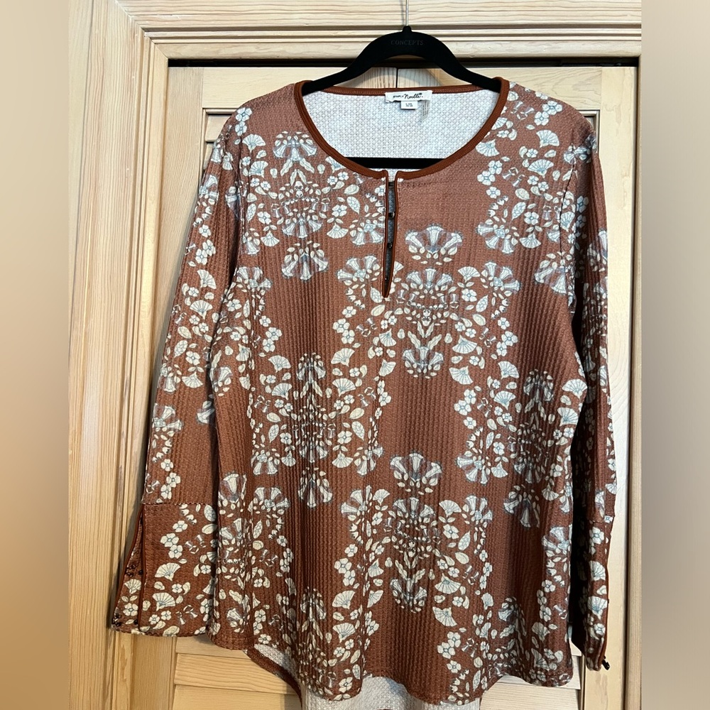 Simply Noelle Women Brown Boho
Floral Long Sleeve Shirt Blouse Size L/XL (12-14)
